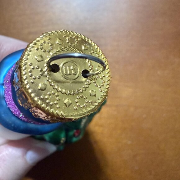 Vintage UT Snowman Christmas Tree Ornament Hand Painted Glass Y2K Green White - Picture 3 of 4